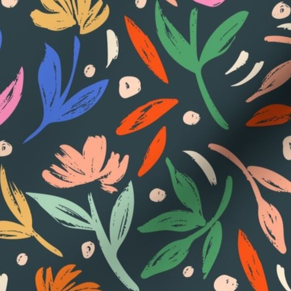 Wild Painted Florals Multi Bright Pinks And Blues And Greens