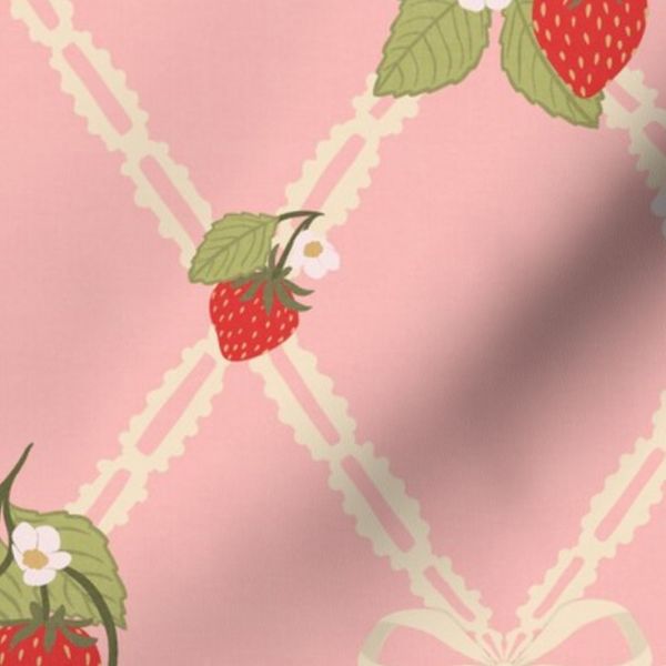 Cottagecore Strawberry Shortcake Grasscloth Texture Wallpaper - Large