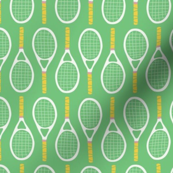 Hand Drawn Preppy Tennis Rackets (SM) Green Background