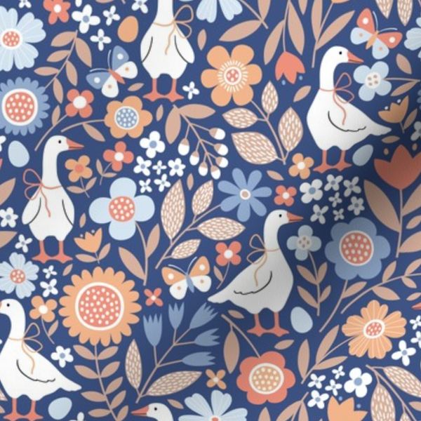 Small Scale / White Goose Meadow / Navy Background