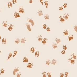 Woodland Animal Paw Prints Large- Cream Brown Watercolor Nursery Kids Decor