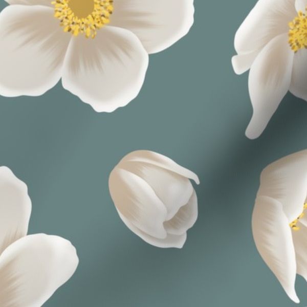 Soft Summer Floral Ditsy Sage Green Background (L)