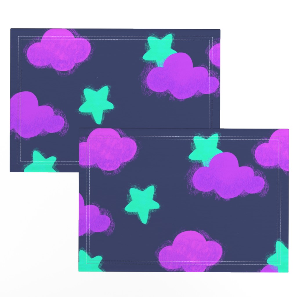 Top down of a set of two Placemats stacked and offset from eachother showing more of the printed design