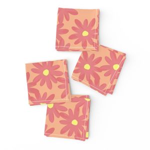 M Scale - Colorful Painted Daisies - Pink Flowers on Peachy Bg