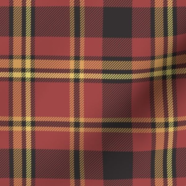 XS Deep Brown Yellow and Red Tartan Plaid Pattern