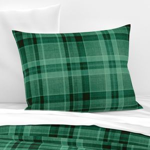 Cabincore Cozy Plaid - Winter Hygge Grasscloth Textured - Deep Rich Emerald