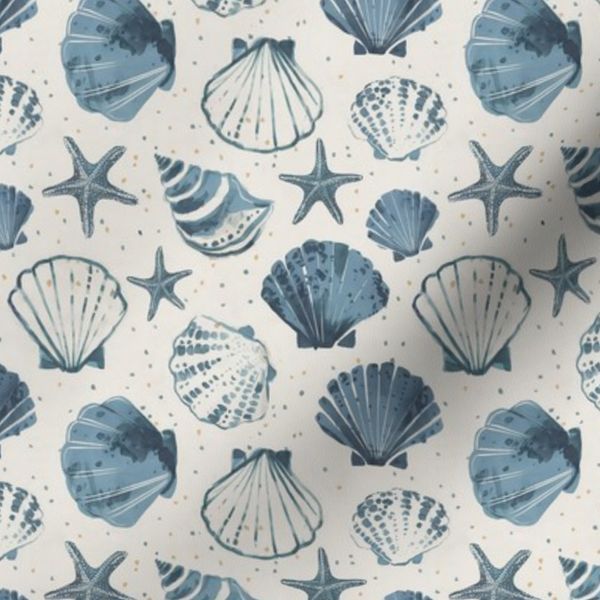 Coastal Watercolour Seashells - Blue Ocean Beach Pattern