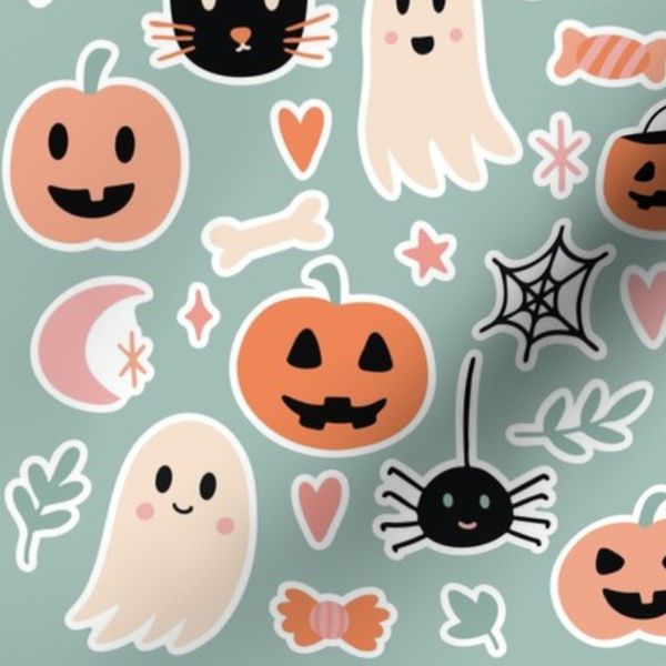 Bigger Friendly Halloween Ghosts Black Cats Pumpkins Mint