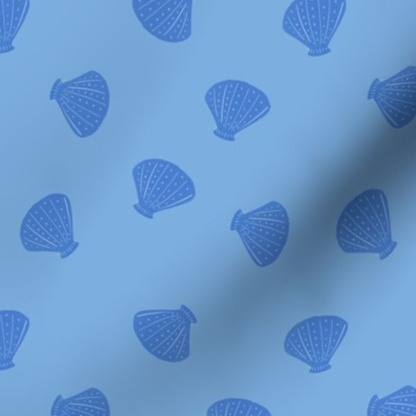Blue Seashell ocean beach scallop (scattered on blue) (S)