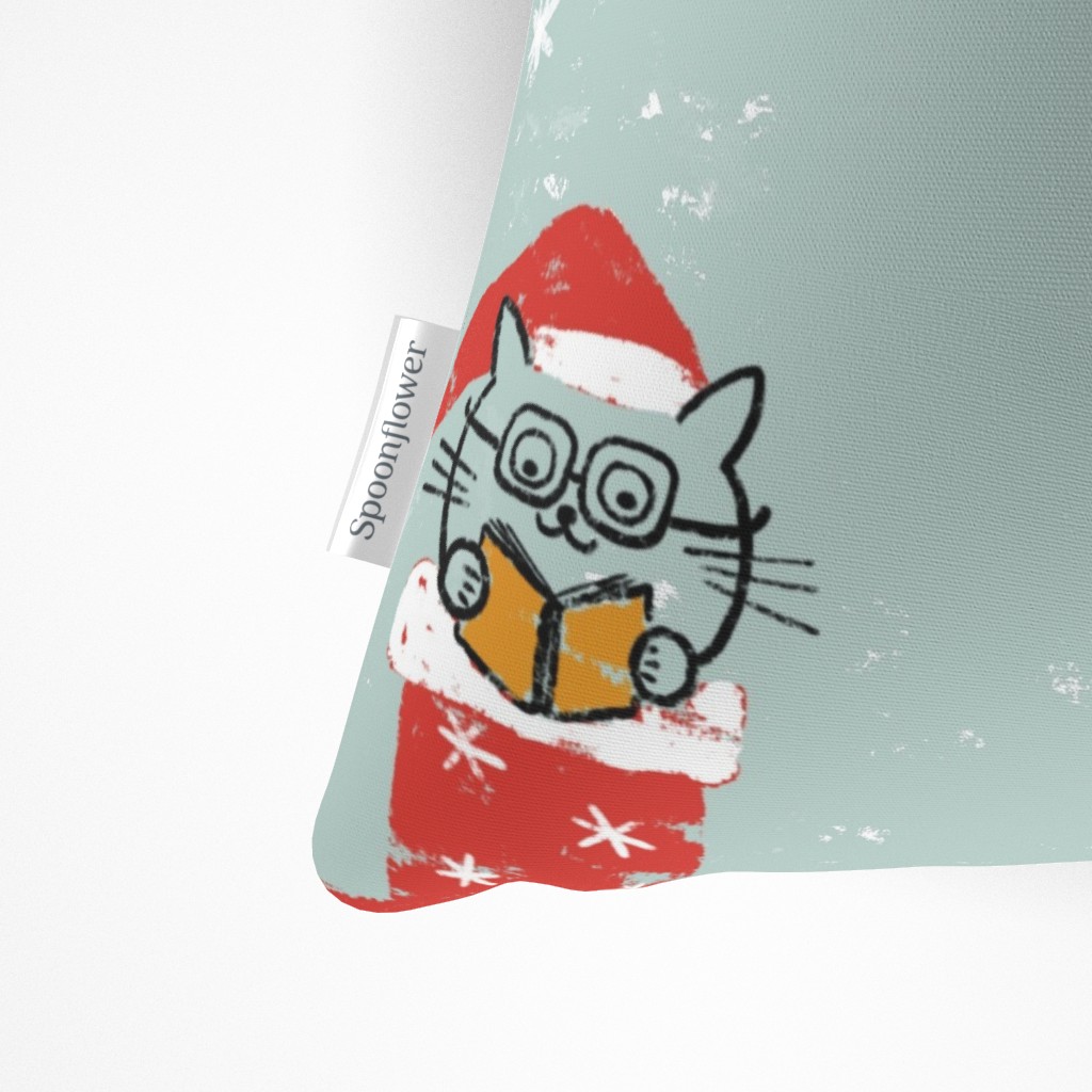 Close up of the Spoonflower tag on the side seam of the Throw Pillow