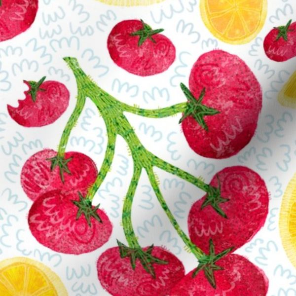 Tomato & Lemon Sunshine Fresh Summer Kitchen Tea-Towel Fabric