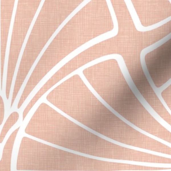 Modern Scallop Fans in Pale Coral Pink Large Scale Linen Look Texture
