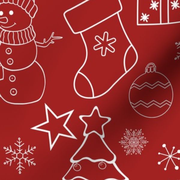 White Christmas Outlines on Fire Brick Red - large
