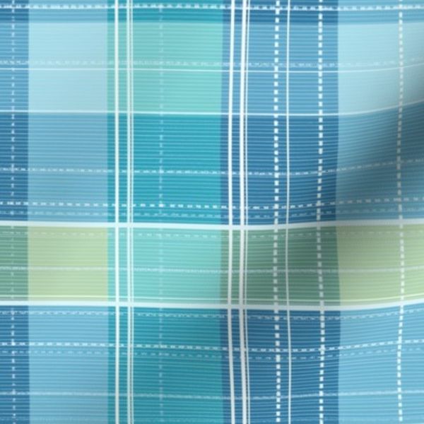Blue Green Stitched Embroidered Windowpane Plaid Check