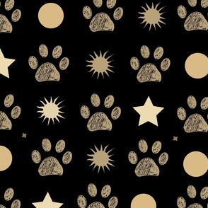 Sun Stars And Paw Prints Pattern