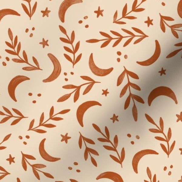 Midnight dust tiny moons and branches - Cream linen - Medium scale