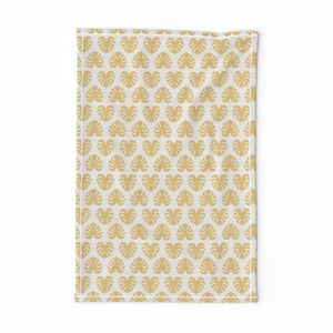 (S) Monstera Leaf Drop Textured  Soft Maize Yellow on Linen White