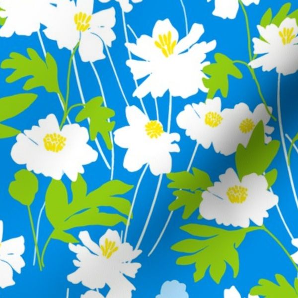 Summer Love Flowers Blue Green Yellow White 70s Scandi Modern Ditzy (S)