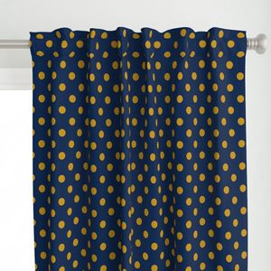 1 Inch Mustard Yellow Polka Dots on Dark Navy Blue (3 Inch Repeat)