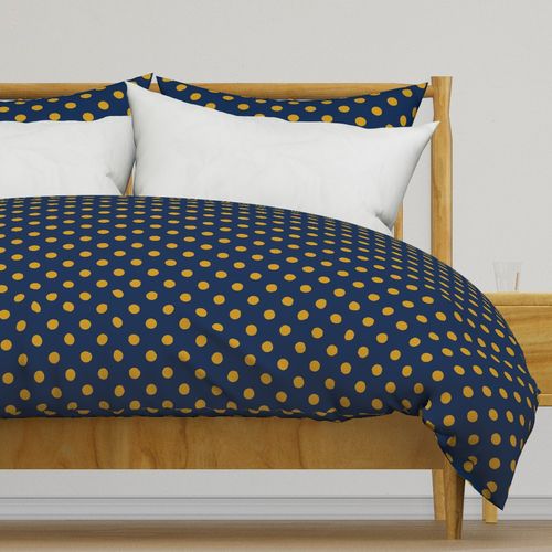 1 Inch Mustard Yellow Polka Dots on Dark Navy Blue (3 Inch Repeat)