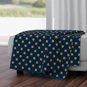 1 Inch Mustard Yellow Polka Dots on Dark Navy Blue (3 Inch Repeat)