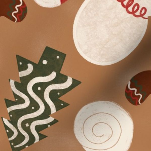 Winter Christmas Trees Cookies with Gingerbread and Sugar cane and Stars