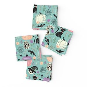 Pastel Fall HALLOWEEN Pumpkin mix - Cats Spiders Skulls Bats Flowers teal