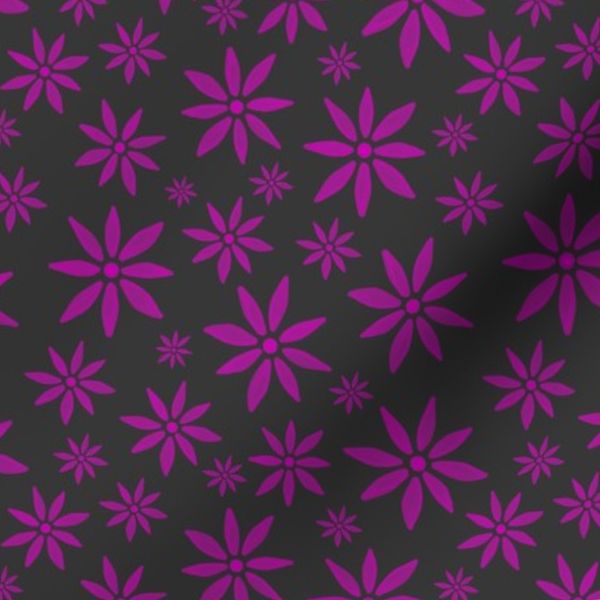 Petal Play - pink scattered blooms on dark (smaller scale)