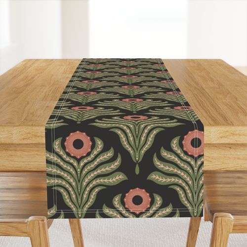 Jumbo Symmetrical Scandi Folk Art Floral Repeat - Red/Pink/Green/Charcoal