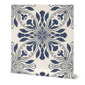 Slavic floral motifs in cream and blue (L)