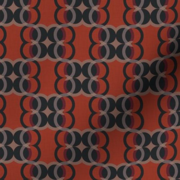 a small geometric circles design in rust red & midnight blue + egghsell