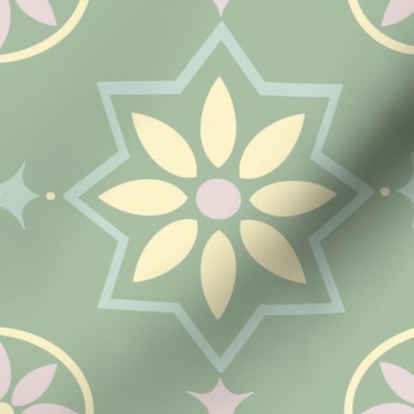 Moroccan Star Floral Medallion Boho Lattice Mosaic Tile Green Yellow