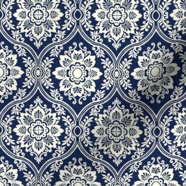 Vintage Sapphire Blue Damask Royal Blue Boho Flowers-Tiny