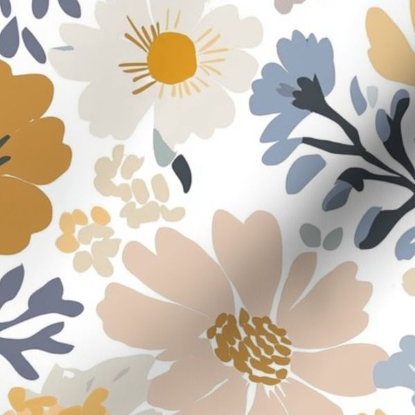 Beige Natural Bold Abstract Florals Paper Cut Out Flowers Botanical Leaves