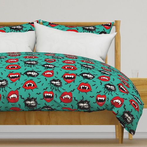 Vampire Teeth Pop Art Bat Print- Teal