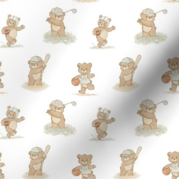 Small Sports Teddy Bears Playing Football Baseball Golf Basketball on White