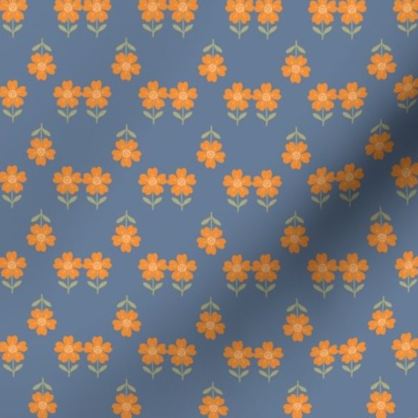 Simple geometric blooms with vintage folk charm slate orange SMALL