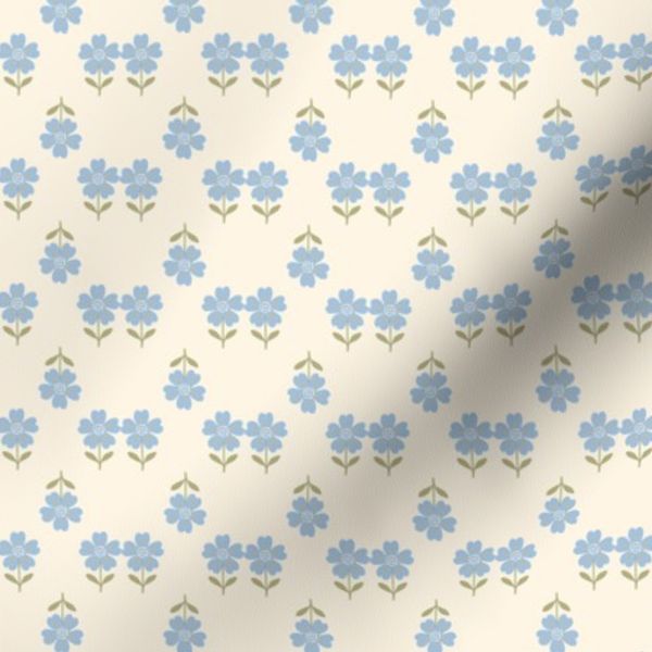 Simple geometric blooms with vintage folk charm cream sky blue SMALL