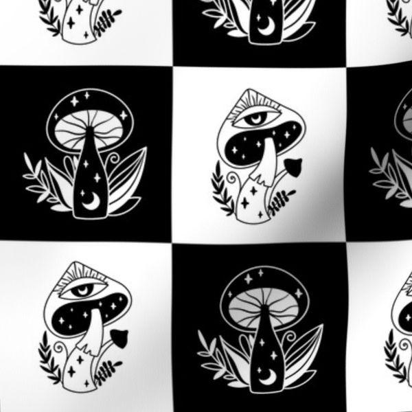Magical Mushroom - Black & White Psychedelic Mushrooms - Large