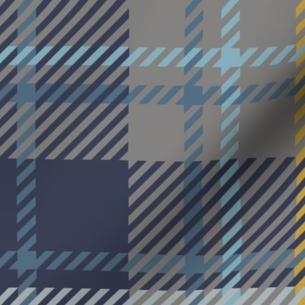 L Autumn Hunt Club Tartan Plaid - Navy Blue & Gray with Yellow