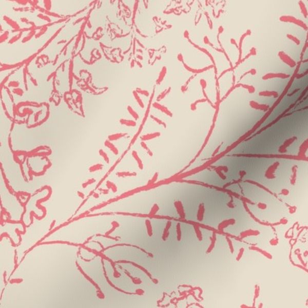 Cream and Pink Hand Drawn Botanical Floral Chinoiserie