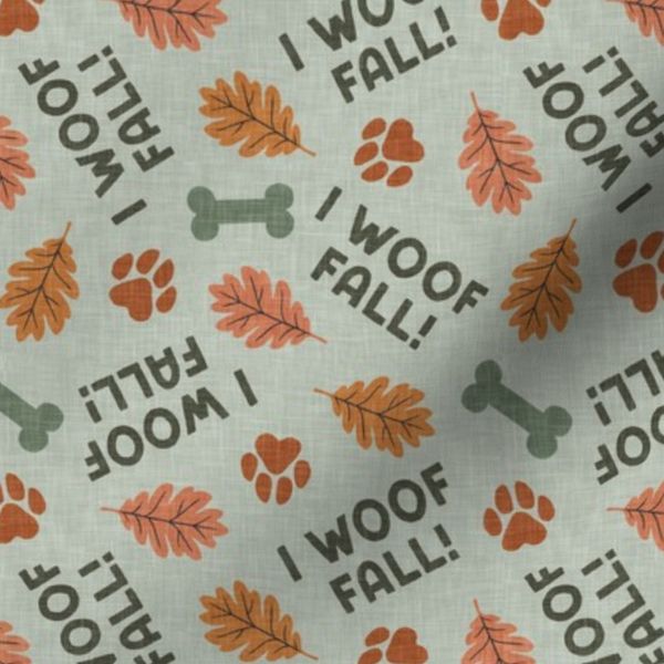 I woof fall - Dog Fall Leaves - sage - LAD25