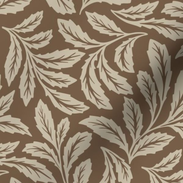 Organic Flowing Leaf Tapestry (m) Mocha Cream & Mushroom Beige