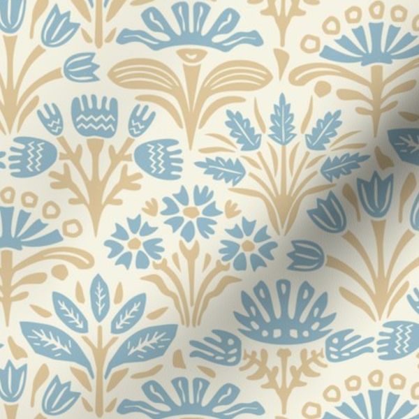 Cottagecore Block Print Wildflowers In Aspen Skies & Heirloom-BM-s