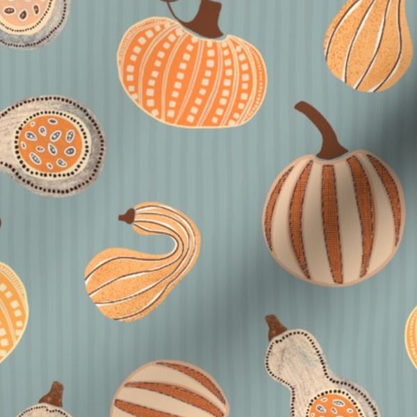 OMGourd - Autumn Pumpkins & Gourds on Cozy Sage (Medium Scale)
