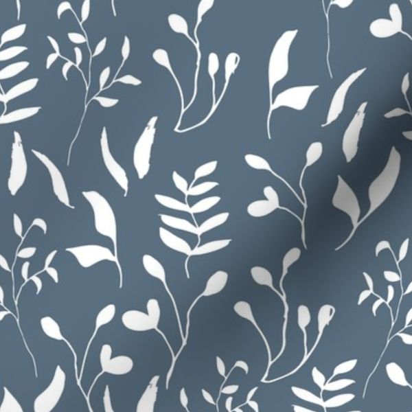 Hand drawn Leaves in all kinds of forms/nature - soft blue - medium scale