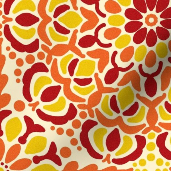 Yellow Orange Red Floral Jewel Tone Boho Mandala Glitter Flourish Pattern