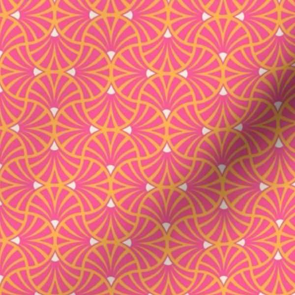 Tiny Textured Abstract Bright Pink And Beige Scallop Florals Golden Yellow