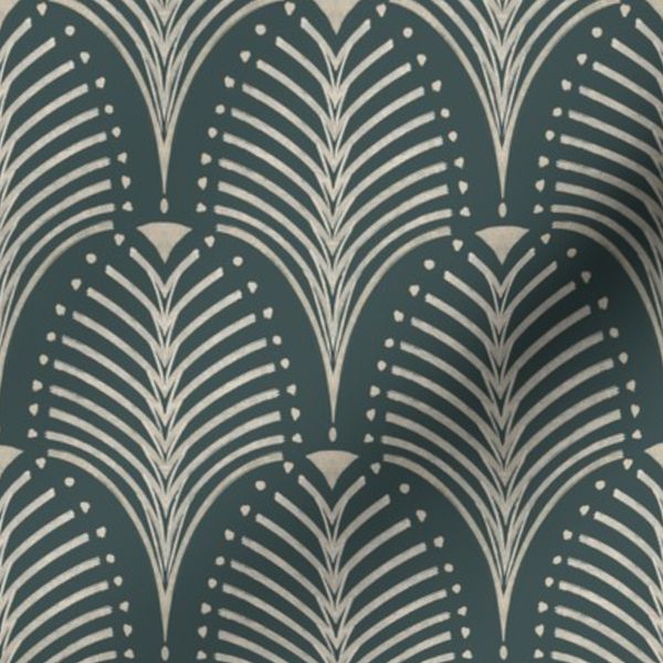 Art Deco Palm Fan Deep Teal Cream Geometric Pattern
