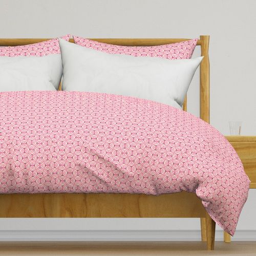 Tiny textured abstract beige and navy blue scallop florals bright hot pink